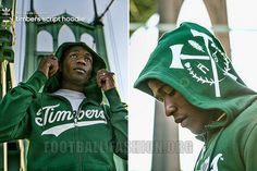 two men in green hoodies standing next to each other