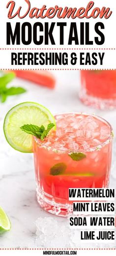 watermelon mocko cocktail with lime and mint on the side