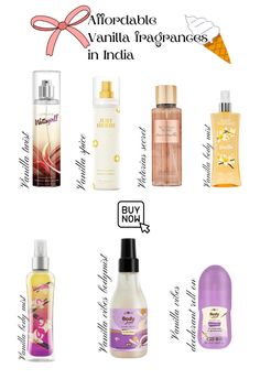 Affordable vanilla fragrances in India. That will make you smell like vanilla cupcake and fresh. Add these products to your collection today. Buy now. Perfume To Smell Like Vanilla, Perfume Collection Ideas, How To Make Vanilla Perfume, How To Smell Like Vanilla India, Cheap Vanilla Scents, Perfumes That Smell Like Vanilla, Affordable Body Care Products, Vanilla Fragrance Perfume, Affordable Hygiene Products