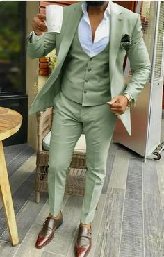 Three-Piece Green Suit for Men - Elegant Green Wedding Attire, Custom Tailored | eBay Sage Green Blazer Men, Men Suit Wedding, Green Suit Men, Green Suits, Olive Green Suit, Green Wedding Suit, Men Suits Wedding, Mens Wedding Suits, Dinner Suit