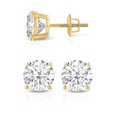 PRICES MAY VARY. DESIGN & CARAT WEIGHT: Elevate your style with these 14K Solid Yellow Gold 2.0 CTW Round Cut Stud Earrings. The meticulous 4-prong setting showcases timeless craftsmanship, ensuring a classic and elegant look suitable for any occasion. WEARABILITY: These high-quality stud earrings offer everyday elegance, providing a secure and sturdy option for daily wear. Whether you're at the office, attending a cocktail party, or engaged in everyday activities, these earrings are designed to Stud Earrings Women, Heart Cushion, Square Jewelry, Everyday Elegance, Nickel Free Earrings, Solitaire Studs, Moissanite Earrings, Yellow Earrings, Cubic Zirconia Earrings