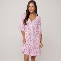 Find your new beach and poolside style for summer with this Women's J. Valdi Button Down V-Neck Swim Cover-Up Ruffle Dress.Click on this WOMEN'S GUIDE to find the perfect fit and more! Find your new beach and poolside style for summer with this Women's J. Valdi Button Down V-Neck Swim Cover-Up Ruffle Dress.Click on this WOMEN'S GUIDE to find the perfect fit and more! FEATURES V-neck Elbow-length ruffle sleeves 4-button front Ruffled hem Woven soft-feeling constructionFIT & SIZING 35-in. length f Beachy V-neck Swim Dress For Beach Party, Beachy V-neck Swim Dress For Vacation, Beachy V-neck Swim Dress For Beach Season, V-neck Swim Dress For Poolside, Casual Pink V-neck Swimwear, V-neck Swim Dress For Beach Party In Summer, V-neck Swim Dress For Summer Beach Party, Casual V-neck Swimwear For Poolside, Casual V-neck Beach Dress For Beach Party