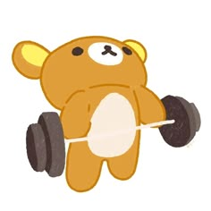 a brown teddy bear lifting a barbell