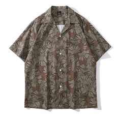 Oil Painting Sunflower Print Hawaiian Shirt
Features：

 	Product ID:SS0030
 	Material:Polyester
 	Season:Summer
 	Color:Wine Red,Gray,Brown

Size Chat： Mens Printed Shirts, Brown Shirt, Floral Cardigan, Sunflower Print, Cardigan Tops, Summer Colors, Trendy Tops, Basic Style, Pattern Floral