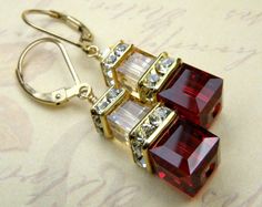 Garnet Red Champagne Crystal Earrings Swarovski Gold by fineheart, $42.00