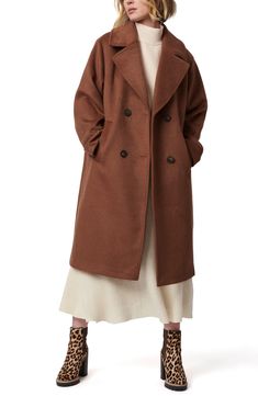 Bernardo Relaxed Double Breasted Coat | Nordstrom Chocolate Brown Wool Coat, Brown Wool Coat, Silhouette Frames, Double Breasted Coat, Nordstrom Store, Anniversary Sale, Free Fabric, Wool Coat, New Trends