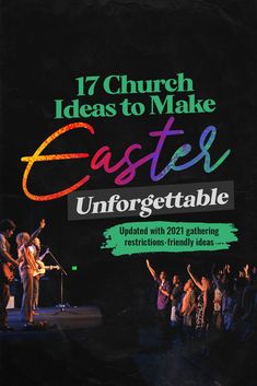 an advertisement for the easter egg festival with people standing on stage and holding hands in the air