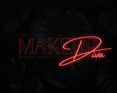 the logo for makeup and hair products is shown in red neon lights on a black background