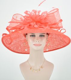 "Description: 100% Sinamay, light and comfortable *Wide brim measure Appr: 6.5\" brim *The crown is decorated with feather flower. Very beautiful!! *Head girth is 22\"-23.5\",adjustable string inside can give you the best fit. *Great for Kentucky Derby, Church, Wedding, Tea Party or other special event . If you want to use different colors feathers tell me the color you need, I will change for you. 💃1. All hats will be sent from Rockville, MD, 20850, using FedEx Ground (1- 5 business days if th Elegant Summer Hat For Mother Of The Bride, Elegant Summer Hats For Mother Of The Bride, Art Hats, Church Lady Hats, Sinamay Hat, Wedding Tea Party, Sinamay Hats, Tea Party Wedding, Wedding Tea