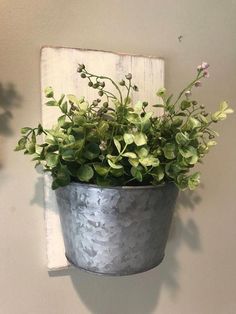 a potted plant is hanging on the wall