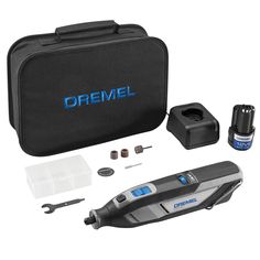 the dremel tool is set up with its accessories