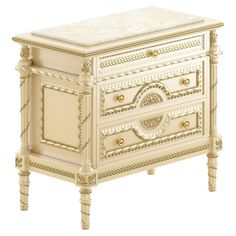 a white chest with two drawers and a marble top