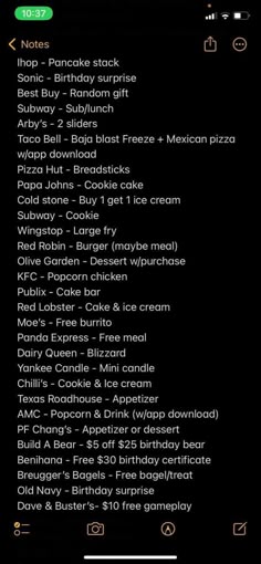 the menu for an app that is showing different items on it, including pizza and ice cream