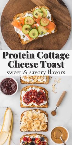 the ingredients for this protein cottage cheese toast are shown