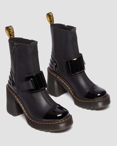 Gaya Alternative Leather Heeled Chelsea Boots in Black | Dr. Martens Platform Boots Women, Heeled Chelsea Boots, Platform Heels Boots, Yellow Heels, Black Platform Boots, Leather Heeled Boots, Black Heel Boots, Black Chelsea Boots, Chelsea Boot