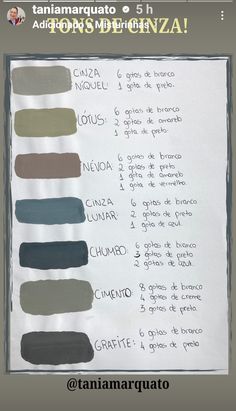 a poster with different shades of paint on it's side and the words in spanish below