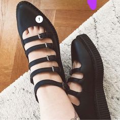 Brand New Worn Once Dog Friendly Home Smoke Free Black Punk Sandals With Round Toe, Black Mary Jane Sandals With Flat Heel, Black Leather Low-top Sandals, Stocking Tights, Clothes Diy, Strap Shoes, Shoes Color, Creepers, Shoe Store