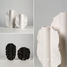 three different views of the same object, each with torn paper and gold lines on it