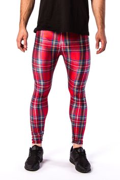 LOWLAND BROGUE MEETS HIGHLAND ROGUE. MADE FOR CABER TOSSING AND WRESTLING THE ODD TIMBERWOLF. Description: Red tartan coloured men's leggings Breathable & moisture wicking 4-Way Stretch Fabric Hand wash cool, quick drying High Stretch Spandex / Polyester Model is 189cm tall and wears size Large. STYLE WITH Kapow’s Tanks and T-shirts. Perfectly tailored to be worn with any pair of leggings. Apollo or Midnight Shortsfor the layered sports look Our gold standard Men’s Underwear. Classic styling Groundskeeper Willie, Sports Look, Plaid Leggings, Tartan Men, Mens Leggings, Man Clothing, Red Tartan, Mens Plaid, 4 Way Stretch Fabric