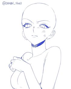 a drawing of a woman with blue eyes holding her hand on her chest and looking at the camera