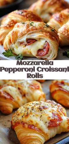 Mozzarella Pepperoni Croissant Rolls Recipes With Croissants Dinners, Parma Wrapped Hotdogs, Easy Pepperoni Rolls Pillsbury, Mozzarella Pepperoni Croissant Rolls, Pillsbury Recipes Easy, Crossaint Pizza, Easy Pizza Roll Ups, Appetizer Recipes For Pizza Party, Pillsbury Crescent Recipes Pizza