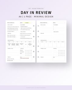 the printable day in review page for minimal design