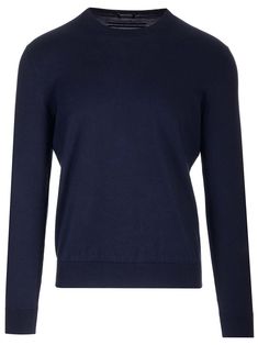 Classic crewneck sweater from Zegna in navy blue premium cotton fine knit. Standard fit. Zegna Men, Barbour Steve Mcqueen, Zegna Shoes, Blue Crew, Mens Luxury, Fine Knit, Knitted Jumper, Cotton Sweater, Crewneck Sweater