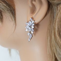 These Beautiful Romantic Swarovski Crystal BRIDAL Flower Leaves Earrings are made of very fine quality of Swarovski Crystals available in Silver, Gold and Rose gold finish for your special day! Even we have hard time taking pictures because of their shine 😄 so we want to shine our brides on their special days. The material used in these earrings are free from Lead, Nickel, Cadmium so it will not give you any skin irritation and environment friendly too.. ► ABOUT YOUR ORDER * All items are neatl Wedding Flower Earrings With Sparkling Cubic Zirconia, Cubic Zirconia Flower Earrings For Wedding, Sparkling Stones Drop Earrings For Wedding, Wedding Flower Drop Earrings With Sparkling Stones, Cubic Zirconia Dangle Flower Earrings For Wedding, Glamorous Crystal Flower Earrings For Wedding, Sparkling Drop Flower Earrings For Wedding, Sparkling Flower Drop Earrings For Wedding, Wedding Crystal Flower Earrings