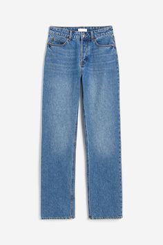 5-pocket jeans in cotton denim. High waist  button fly  and straight legs. Blog Inspiration, Spring Wardrobe, Pocket Jeans, Light Denim, Office Wear, High Jeans, Denim Blue, Denim Wash, Wide Leg Jeans