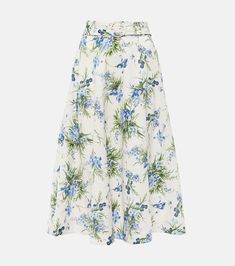 Arwen floral cotton midi skirt in white - Veronica Beard | Mytheresa White Long Skirt For Garden Party, White Cotton Midi-length Bottoms, White Cotton Midi Bottoms, Chic White Skirt For Garden Party, Floral Print Cotton Midi Skirt, Cotton Midi Skirt With Floral Print, Floral Print Cotton Skirt, Cotton Floral Print Skirt, Elegant Floral Print Skirt For Daywear