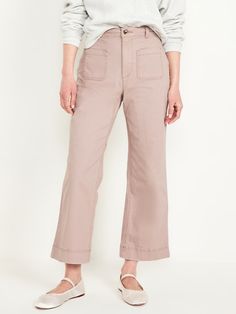 High-Waisted Cropped Wide-Leg Pants | Old Navy Khaki Non-stretch Wide-leg Pants, Solid Wide-leg Cotton Chinos, Fall Wide-leg Chino Cotton Twill Chinos, Spring Wide-leg Chino Cotton Twill Pants, Khaki Wide Leg Ankle-length Pants With Elastic Waistband, Fresh Crop, Cropped Chinos, Cropped Wide Leg Pants, Old Navy Women