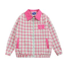 This loose-fit plaid jacket, with leather lapels, is perfect for the young fashion-forward individual. Made with 100% polyester lining, this regular thickness jacket is suitable for spring and fall seasons. Versatile in scenarios, it features a casual sleeve and straight hem design. Available in black, brown, and pink; sizes M, L, and XL. Casual Outerwear With Contrast Collar For Spring, Plaid Outerwear With Pockets For Streetwear, Spring Outerwear With Contrast Collar And Long Sleeves, Spring Long Sleeve Outerwear With Contrast Collar, Trendy Patchwork Outerwear For School, Spring Cotton Outerwear With Contrast Collar, Patchwork Outerwear For School In Fall, Casual Single Breasted Plaid Blazer, Casual Single-breasted Plaid Blazer