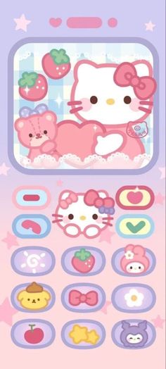 the hello kitty theme is displayed on this cell phone screen, and it appears to be pink