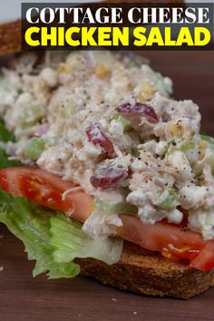 chicken salad with lettuce and tomatoes on toasted bread for an appetizer