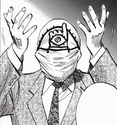 a drawing of a man in a suit and tie with an all seeing eye on his face