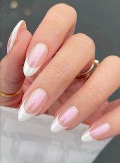 Oval Nails For School, Eridesint Nails, Basic Pink And White Nails, Irridecent Design Nails French, Senior Pic Nail Ideas, Beach Wedding Nails Bridesmaid, Maternity Photo Nail Ideas, Simple Nail Inspo Trendy Short Almond, Maternity Photo Nails