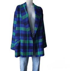 Gorgeous 1980s vintage feminine light wool coat, in a beautiful blue-green checkered pattern Perfect for late winter, spring or autumn  High quality, made in Germany Size approximately: L-XL  * mannequin is a size S/M and about 180 cm tall * looks great oversized Please check the measurements to make sure it will fit as you wish :  Length: 80 cm // 31.5 '' Shoulder to shoulder seam: 51 cm // 20 '' Sleeve length: 60 cm // 23.6 '' Armpit to armpit: 65 cm // 25.6 '' Waist: 61 cm // 24 '' Material: Plaid Wool Outerwear For Spring, Spring Plaid Wool Outerwear, Vintage Plaid Outerwear For Spring, Vintage Feminine, Green Checkered, Cultural Events, 1980s Vintage, Checkered Pattern, Wool Jacket