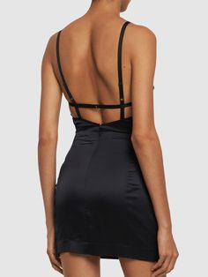 Adjustable spaghetti straps. Back hook and zip closures. Cutout details. Model is wearing a sizeS Tulle Mini Dress, Versace Brand, Corset Mini Dress, Satin Mini Dress, Pink Mini Dresses, Mini Wrap Dress, Shearling Jacket, Lace Mini Dress, Ski Wear