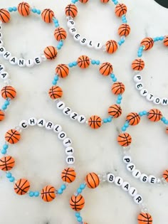 Basketball team bracelets! Custom order yours today! Basketball Friendship Bracelet, Team Gifts Basketball, Basketball Beaded Bracelet, Basketball Bracelet Diy, Basketball Team Christmas Gifts, Basketball Ideas Diy, Basketball Bracelets Diy, Basketball Clay Bead Bracelet, Girls Basketball Team Gifts