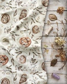 an image of the fabric with flowers and leaves on it