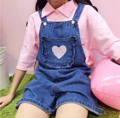 Kawaii Outfit Inspo Summer, Kawaii Jeans Outfit, Kawaii Romper, Dungaree Shorts, Strap Jeans, Overalls Casual, Denim Playsuit, Loose Jeans