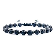 This elegant men's bracelet is made with Black Lava stones measuring 6mm, separated from each other by tiny 5mm Rondelle stone hematite separators, and strung on a black waxed thread made of 100% polyester.  It measures 6.5 inches or 16.5 cm. The closure is adjustable and can thus accommodate thicker wrists. If you believe it needs to be significantly larger or smaller, please let me know the wrist size and I will be happy to customize it for your order.  The standard size is ready to ship in 1-2 days. Custom pieces can take 3-4 business days to be shipped.  This is a special present for a special person. Because Lava stones are made from molten lava that has solidified under intense heat and pressure, they are known for symbolizing strength and courage. Paired with the Hematite stones, wh Adjustable Black Wristband With 8mm Beads, Adjustable Black Bracelet With Natural Stones, Adjustable Black Bracelets With 8mm Beads, Adjustable Black Wristband With Gemstone Beads, Adjustable 8mm Lava Stone Beaded Bracelets, Adjustable Silver Lava Stone Bracelets, Casual Black Bracelets With Natural Stones, Adjustable Lava Stone Bracelets With Gemstone Beads, Adjustable Lava Stone Bracelet With Gemstone Beads