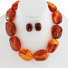 Organic Amber Necklace - Made With Acrylic And Metal - Features Fish Hook And Lobster Clasp Closures - 16" In Length Orange Necklaces, Brown Necklaces, Orange Necklace, Brown Necklace, Amber Necklace, Amber Jewelry, St Lucia, Fish Hook, Womens Jewelry Necklace