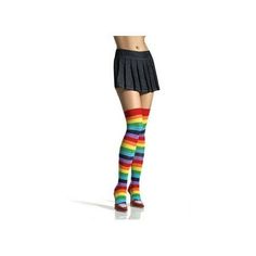 Make your legs every color of the rainbow. Lycra acrylic 'rainbow thigh highs'. One size fits most adults. Size: O/S.  Color: Multicolor.  Gender: unisex.  Age Group: adult. Playful Multicolor Knee-high Socks, Multicolor Stretch Knee-high Socks, Stretch Multicolor Knee-high Socks, Fun Multicolor Bottoms For School, Casual Multicolor Stockings, Playful Thigh High Fitted Socks, Multicolor Thigh High Casual Socks, Multicolor Stretch Thigh High Socks, Playful Thigh-high Fitted Socks