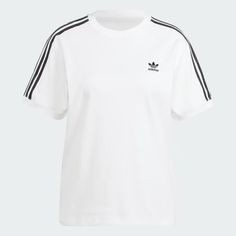 adidas 3-Stripes Tee - White | Women's Lifestyle | adidas US Athleisure Short Sleeve T-shirt With Three Stripes, Adidas Crew Neck T-shirt With Side Stripes, Sporty Striped T-shirt For Streetwear, Adidas Sporty Tops With Contrast Stripes, Striped Three Stripes T-shirt For Streetwear, Striped T-shirt With Three Stripes For Streetwear, Sportswear T-shirt With Three Stripes In Relaxed Fit, Sportswear T-shirt With Side Stripes, Sportswear Relaxed Fit T-shirt With Three Stripes