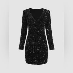 Cider Black Long Sleeve Sequin Dress, Never Worn, Still Has Tags Attached. Black Sequin Dress Long, Long Sleeve Black Sequin Dress, Cider Clothing, Black Glitter Dress, Cider Dresses, Long Sleeve Sequin Dress, Long Sleeve Sequin, Glitter Dress, Black Sequin Dress