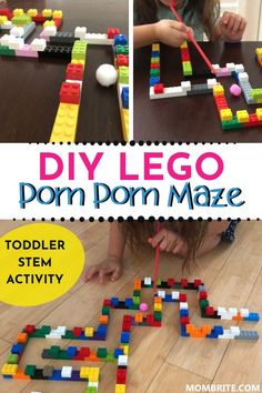 a collage of photos showing how to make a lego pom - pom maze