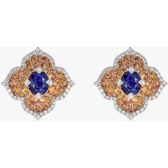 Looking for the perfect gift for your significant other? Look no further than these stunning Pacha earrings from Piranesi. With a total carat weight of 4.45, these earrings feature a breathtaking combination of blue and orange sapphires and white diamonds, set in 18K white and rose gold. The oval blue sapphire is the focal point of each earring, while the round orange sapphire and white diamonds add the perfect touch of sparkle and contrast. These earrings are sure to turn heads and make your lo Luxury Bridal Earrings In Flower Shape For Formal Events, Luxury Bridal Diamond Earrings With Gemstones, Luxury Diamond Bridal Earrings With Gemstone, Luxury Flower Shaped Earrings For Anniversary, Luxury Flower Shaped Cluster Earrings For Formal Events, Luxury Flower Shaped Cluster Earrings For Formal Occasions, Sapphire Earrings With Brilliant Cut For Evening, Luxury Floral Cluster Earrings As Gift, Luxury Flower Shaped Anniversary Earrings