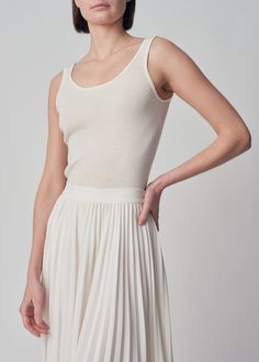 Sweater Tank in Fine Cashmere - Ivory | CO Summer Ribbed Tank Top With Scoop Back, Chic Ribbed Scoop Neck Tank Top, Fitted Ribbed Tank Top With Scoop Back, Everyday Ribbed Camisole With Scoop Neck, Everyday Ribbed Scoop Neck Camisole, Classic Stretch Tank Top For Spring, Fitted Spring Tank Top With Scoop Back, Fitted Scoop Back Tank Top For Spring, Seamless Scoop Back Tank Top For Spring