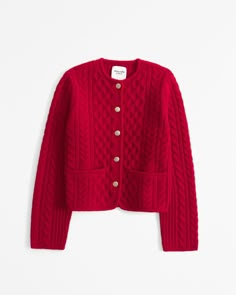 Women's Sweater Jacket | Women's Tops | Abercrombie.com Capsule Wardrobe Women, Lounge Sweater, Sailor Pants, Paris Outfits, Red Cardigan, Cable Sweater, Stitching Details, Pull Sweat, Soft Sweater